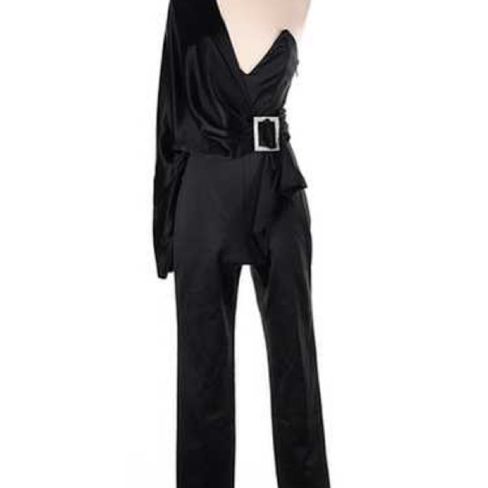 House of CB Black One-Shoulder Jumpsuit with Buckle Detail